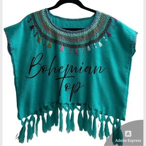🌼Bohemian Crop Mexican Blanket Top with Fringe🌼